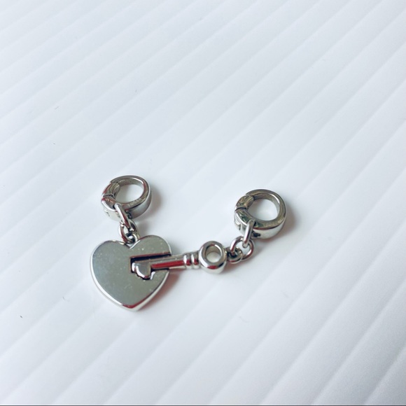 Fossil cut out heart and key pendant charms - Picture 2 of 5